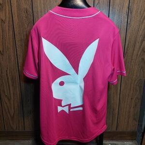 Pink Playboy Baseball Jersey Medium Womans Button Up Peace Love 2021